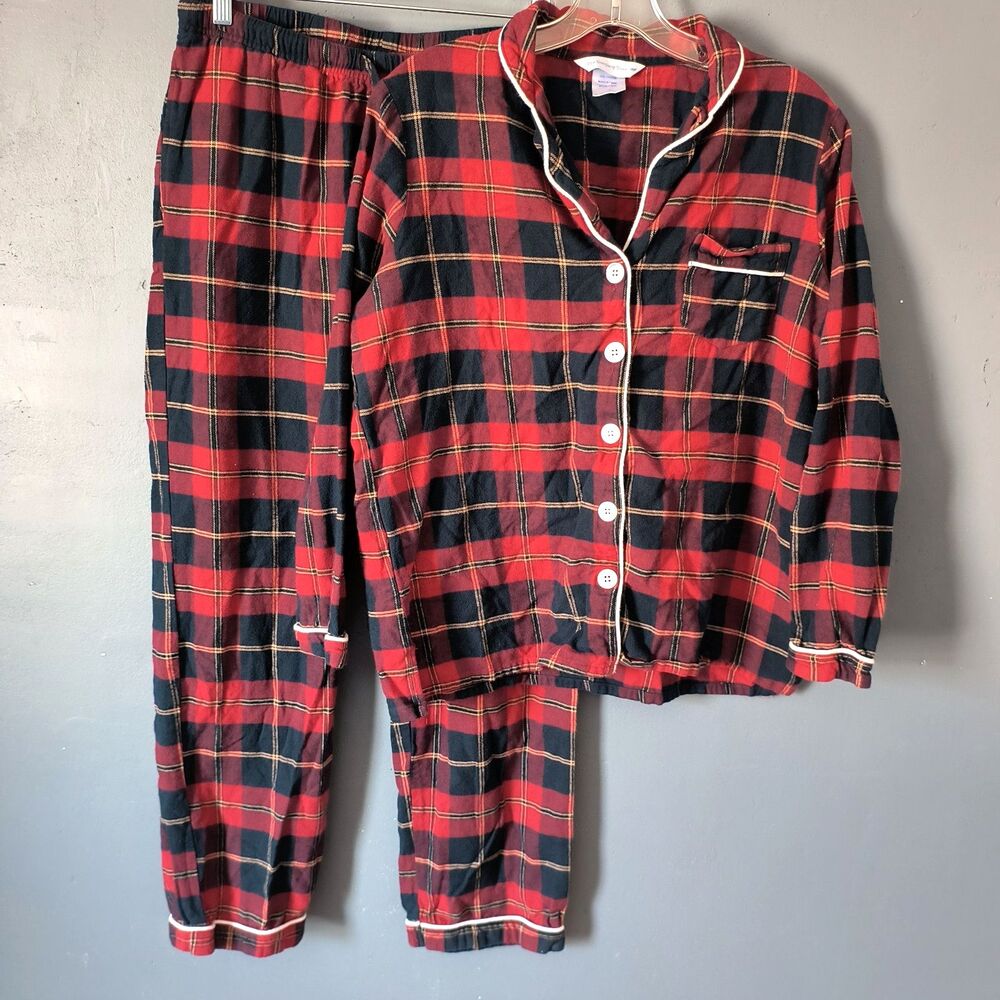 The Company Store Pajama Set Womens M Red Buffalo Plaid Cotton Flannel Cozy PJs